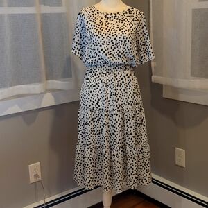 Black and white polka dot print tiered skirt spring dress